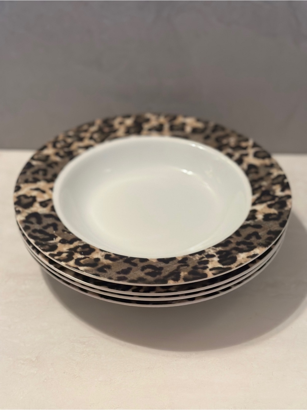 Tienshan Leopard Soup Salad Bowls Rimmed Animal Print 8.5" Set of 4